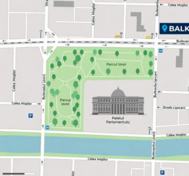 Hartă de orientare către centrul de evenimente Balkan Evero