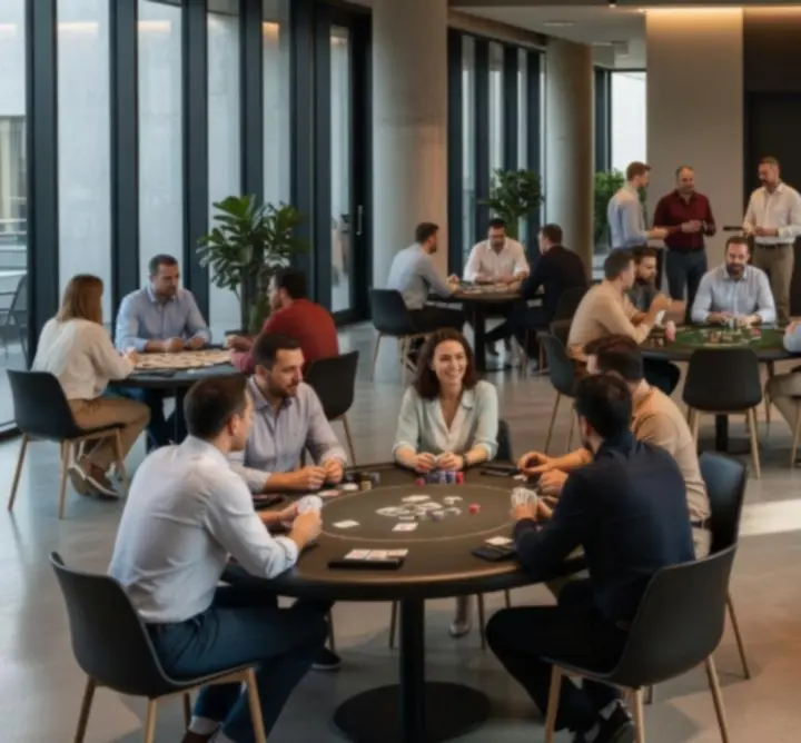 Echipă corporate participând la jocuri strategice într-un spațiu indoor Balkan Evero