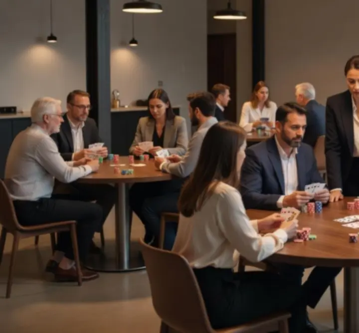 Masă de poker iluminată modern într-un spațiu indoor Balkan Evero