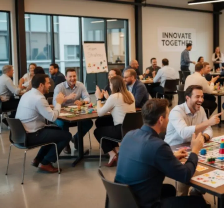 Echipă corporate participând la un team-building cu jocuri strategice la Balkan Evero